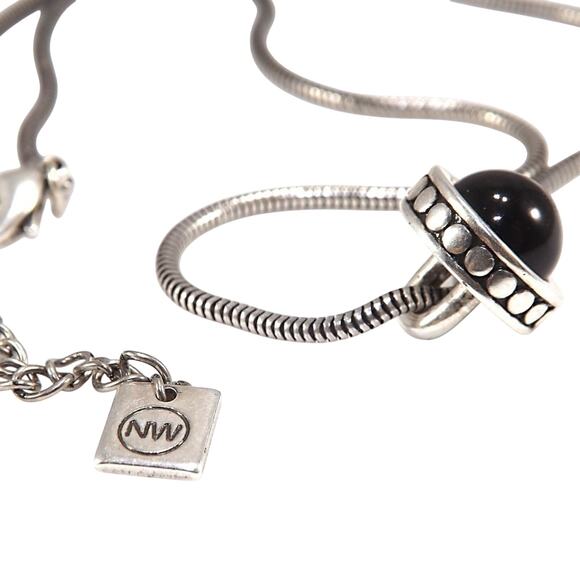 Nine West Silver Snake Chain Black Lucite Cabochon Necklace - Picture 4 of 8